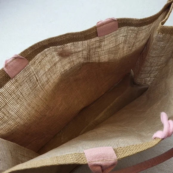 Canvas Brown and Pink Weekend Bag Loop Button Closure 17 x 13 x 5 - Picture 7 of 7